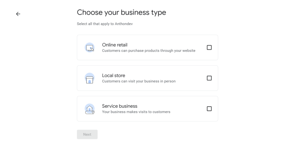 Choose Business Profile